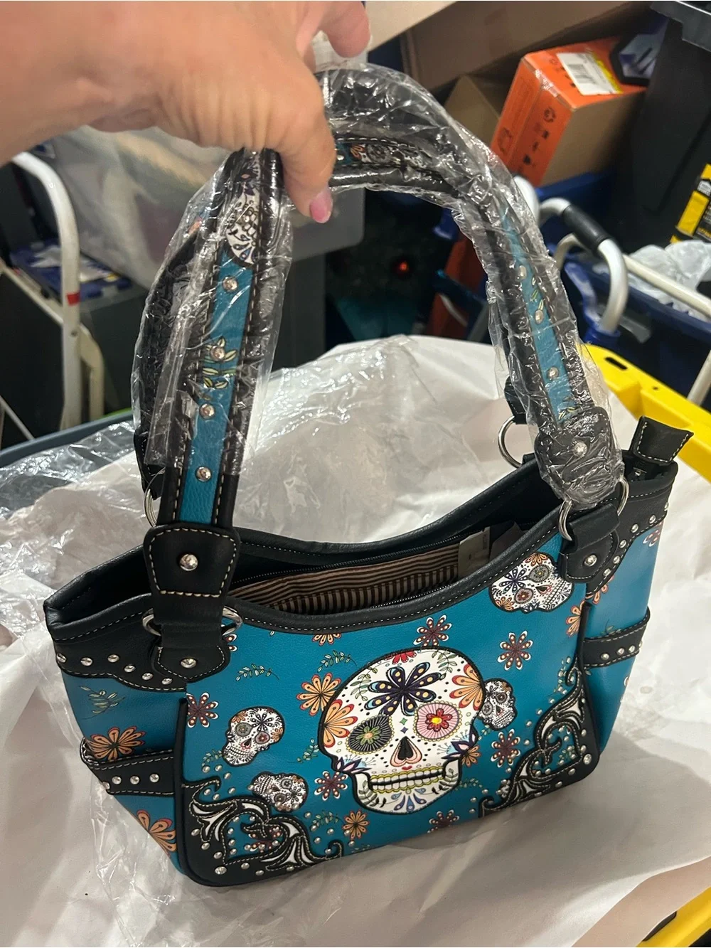 Teal Sugar Skull Tote Bag